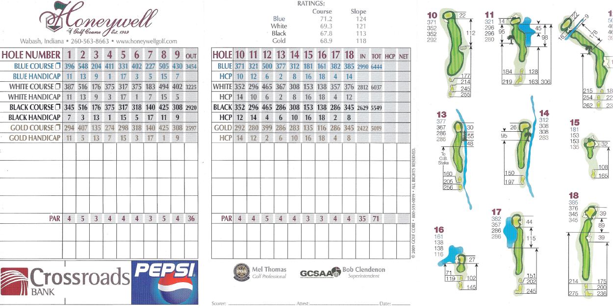 Scorecard Honeywell Golf Course
